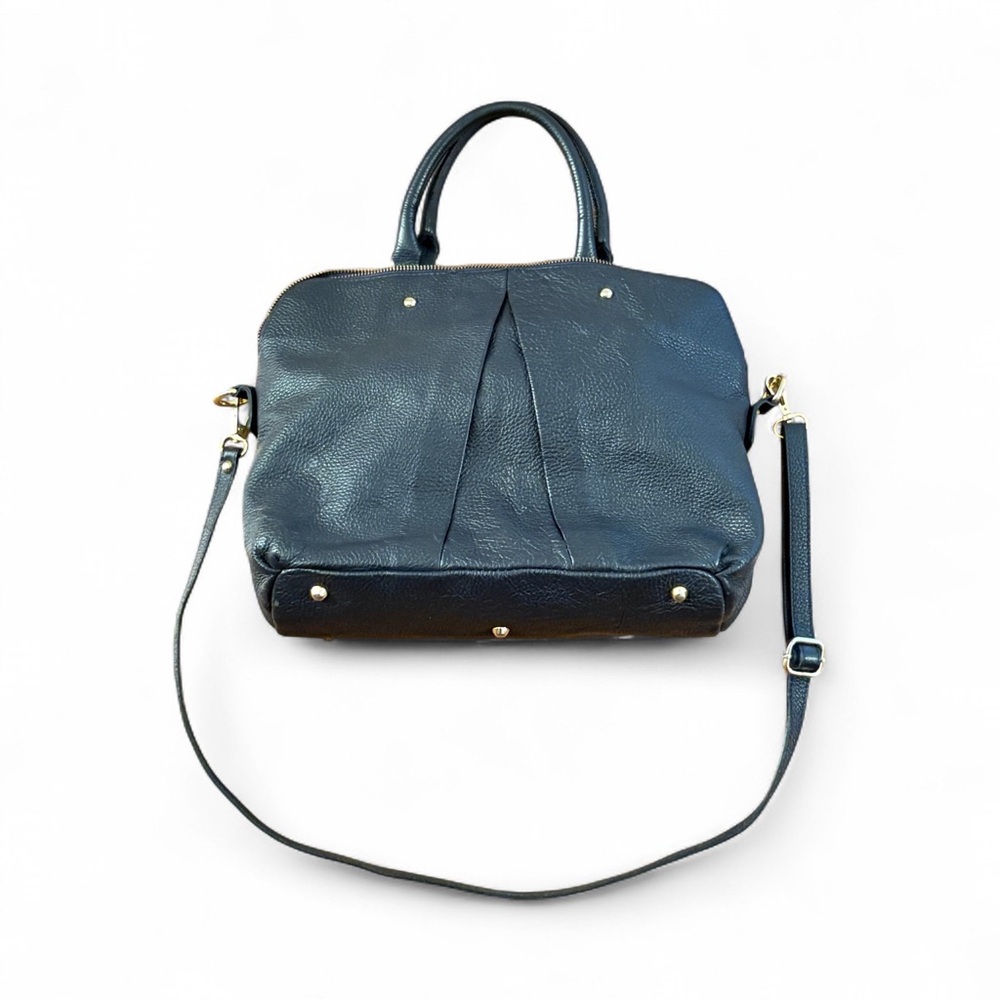 Vera Pellé Navy Blue  Leather Retractable Top Handle Satchel Made in Italy Woman